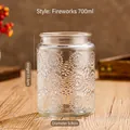 700ml glass storage jar with fireworks relief pattern and bamboo lid for food storage - Fireworks Pattern / 700ml