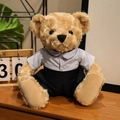 Light brown teddy bear plush toy wearing a blue striped shirt and navy trousers - Blue Striped Suit - Male / 25cm