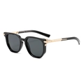 Classic black square frame sunglasses with golden metallic accents and dark lenses - Black Frame Black Grey Lens
