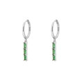 S925 sterling silver hoop earrings featuring emerald green rectangular gem pendants - White Gold (Style I)