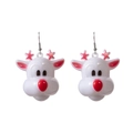 Detail of cute reindeer Christmas earrings with white bodies and red antlers - White Reindeer Head Hook