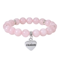 Perlenarmband aus Rosa Quarz mit personalisiertem Herzanhänger und Kristallelementen - Rosenquarz Armband