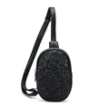 Black star-quilted PU leather chest bag with adjustable strap and top zipper closure - Black