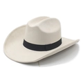 Classic cream faux suede cowboy hat with black decorative band and wide curved brim - M (56-57cm) / Beige Suede