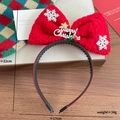 Serre-tête de Noël rouge en peluche avec nœud flocon de neige et inscription métallique - 3-Serre-tête Nœud Rouge