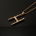 Golden 18K gold-plated stainless steel letter H pendant necklace with bamboo texture - Gold Letter H Pendant