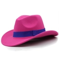 Close-up of rose red cowboy hat with blue ribbon detail and soft felt texture - Rose Red