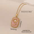 Gold stainless steel necklace with pink enamel sunflower pendant and pearl accent - Square Pink Flower with Pearl (1# Flower)