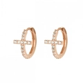 Orecchini a cerchio con croce in oro rosa e zirconi scintillanti in stile vintage chic - Cerchi a Croce Oro Rosa