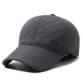 Dark charcoal grey quilted baseball cap with ear protection for elderly men - Grey with Letter Logo