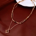 Vintage layered tiger eye starburst pendant necklace with earthy toned beaded chain - 33# Gold-Coffee-Real Gold Plated