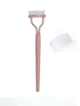 Pink eyelash comb with metal teeth and transparent protective cover for grooming - Steel Tooth Eyelash Comb with Cap Style / Beige