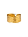 Bracelet jonc ouvert en acier doré avec texture martelée et diamètre de 60mm - Vague Martelée Dorée / Diamètre intérieur 60mm