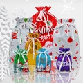Colorful Christmas drawstring gift bags in various sizes with Santa and snowman patterns - Christmas Gift Bag Set C