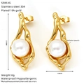 Detailed size specifications of gold-plated stainless steel pearl earrings with dimensions - Irregular Fluid Pearl Style (SE851G)