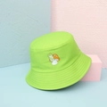 Dettaglio del ricamo a rana che suona la chitarra su cappello a secchiello neon - Taglia unica / Verde Fluorescente