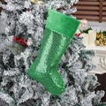 Large green sequin Christmas stocking for home holiday tree decoration and gift bags - Green