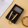 Elegant black drawer jewelry gift box with gold ribbon handle and inner grey lining - Black (With Logo)