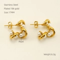 Übertriebene 18k vergoldete Edelstahl-Ohrringe im gedrehten Design mit Perlen - 18K Gold / Gold