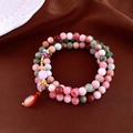 Three-layer gold-plated beaded ceramic bracelet with pink, green and red gemstones - 17# Bracelet-Pink-Green-Purple (Triple Layer Tear)