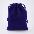 Dark blue velvet drawstring jewelry pouch with smooth texture for gift packaging - Blue