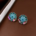 Blue Round Earrings (Silver Earring Post)