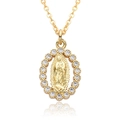 Detail of 18k gold plated Virgin Mary pendant with white zircon stones and sleek necklace - Guadalupe Full Image Style (C155)