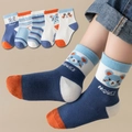 Five-pack of blue and orange cartoon mouse striped mid-tube socks for children - Rat [zodiac Tablet Edition] / 3-5 Years (Feet length 13-15cm)