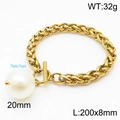 Golden dragon chain bracelet with a 20mm large white plastic pearl and T-bar clasp - Gold Bracelet (KB168189-Z)