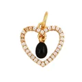 Golden heart pendant with white crystals and black teardrop gem for DIY jewelry - L266559-Black Rhinestone Frame Black Droplet Heart