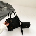 Black felt crossbody bag with quilted texture, matching coin purse and gold hardware - Tote Crossbody Bag And Coin Purse / Black