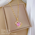 Detail van gouden zirkoon ketting met roze edelsteen inclusief afmetingen en gewicht - Gouden Roze Diamant Stijl (B224)