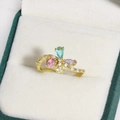 Gold butterfly flower ring featuring colorful zirconia stones in a luxury jewelry box - Asymmetric Five-Color Gemstone (Gold Tone 8)