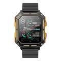 Rugged smart watch with army green case and black silicone strap for outdoor sports - Orange Bamboo Pattern