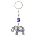 Vintage silver hollow elephant keychain with blue evil eye bead and rhinestone charm - Hollow Elephant