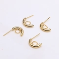 Detailed view of gold-plated C-shaped earring hoops with S925 silver posts and hanging loops - Gold Semi-Circle With Loop