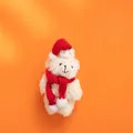Orsetto di peluche bianco natalizio con cappello e sciarpa rossi su sfondo arancione - Orso Bianco Stile B (Sciarpa Rossa)