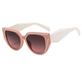 Fashion square cat eye sunglasses with pink frame and white temples on white background - Pink Frame Brown Pink Lens