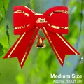 Red Christmas bow with gold bell and Merry Christmas tag, medium size 18x21cm - Bow-Medium