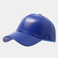 Close-up of royal blue faux leather baseball cap showing refined stitching and texture - Adjustable / Blue