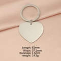 Polished silver heart-shaped stainless steel keychain blank with dimensions and weight - Steel