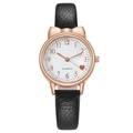 Detail of quartz watch featuring cute cat-ear rose gold case and black leather strap - Black (Watch Only)