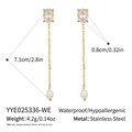 Dettaglio orecchini a nappa con perle: lunghezza 7,1 cm e diametro della pietra di 0,8 cm - Stile Lungo con Gemma Ovale (YYE025336-WE)