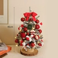Mini albero di Natale DIY 45cm con fiocchi rossi, pigne e luci su base in legno - Borgogna Casa Neve 45cm