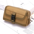 Vertical tactical phone belt pouch in khaki nylon with buckle closure and side zipper - Khaki Horizontal
