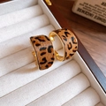 Vintage C-shaped gold hoop earrings with brown leopard print faux fur in a jewelry box - Gold & Coffee (Leopard)