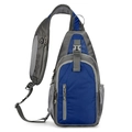 Waterproof blue and grey crossbody chest bag with adjustable strap and earphone port - Dark Blue