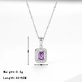 Elegante paarse zirkonia vierkante hanger ketting met zilveren ketting en afmetingen - Platina - Paarse Zirkonia