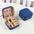 Blue velvet portable jewelry box organizer with gold zipper and multi-layer storage - Square Zipper Style (A121) / Dark Blue