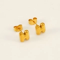 Minimalist 18K gold plated bubble letter H stud earring with smooth 3D rounded surface - Letter H